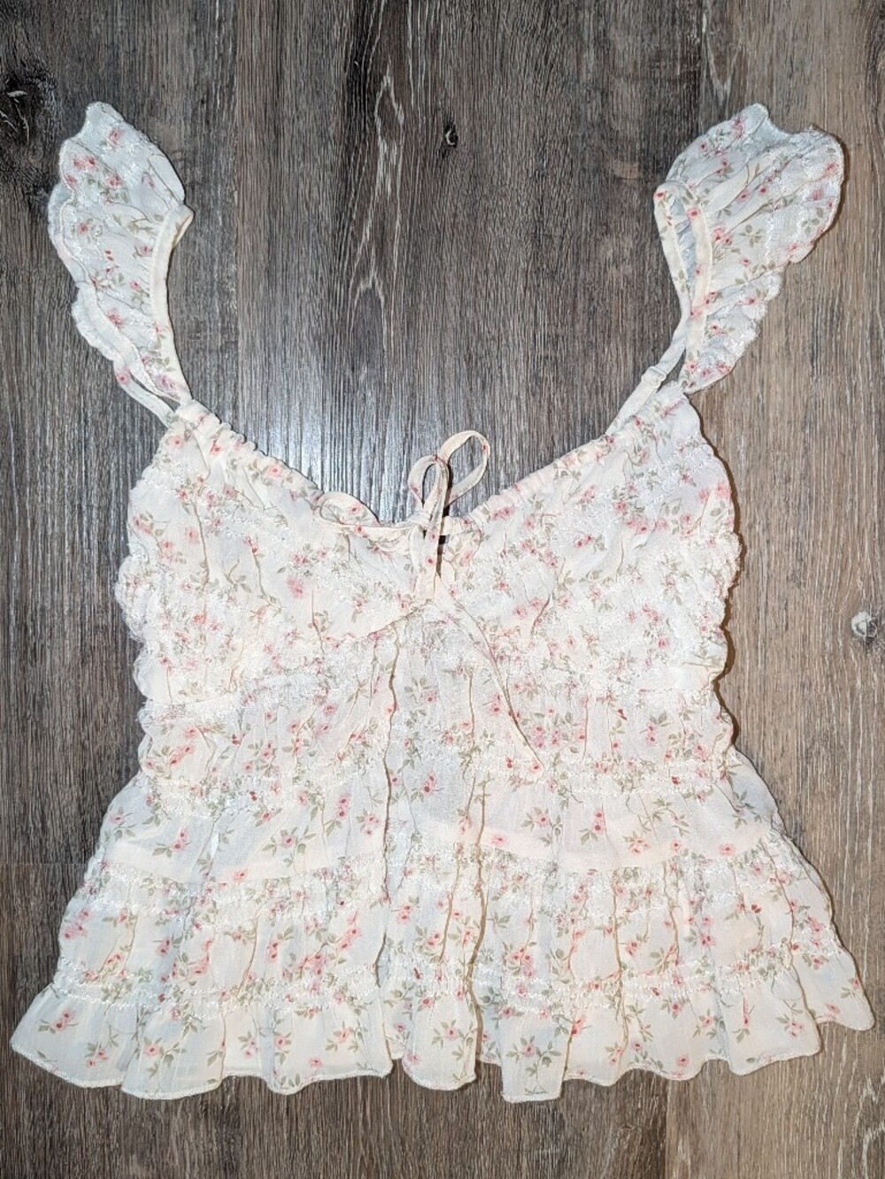 Sequin Floral Babydoll Top with Ruffle Sleeves
